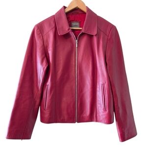 Montego Vintage Style Butter Soft Leather Red Women's Moto Biker Jacket Size 10